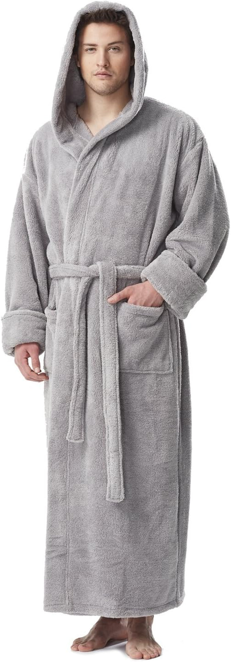 Men'S Fleece Robe, Long Hooded Turkish Bathrobe